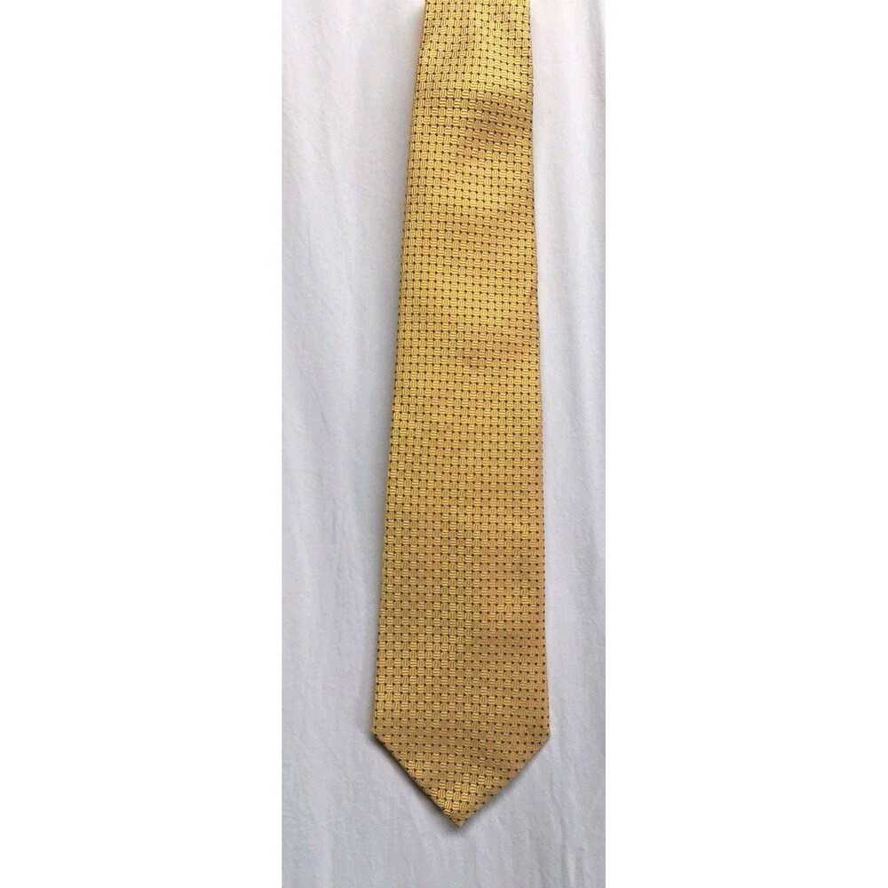 Brooks Brothers Yellow Silk Tie Blue Jacquard Made In USA Bright Spring Business